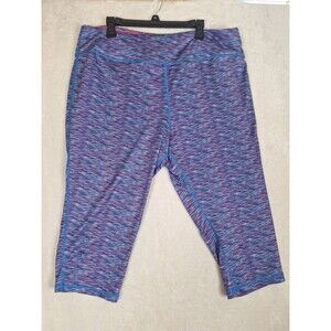 Pro Player Womens 3X Blue Pink Striped Workout Leggings Moisture Stretch 39x21